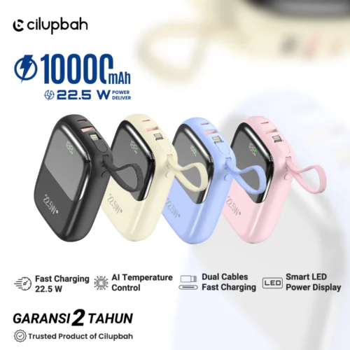 CILUPBAH Powerbank Mini 10.000 mAh Fast Charge Dual Output (Lightning + Type-C + USB) Single Input Type-C PD20W